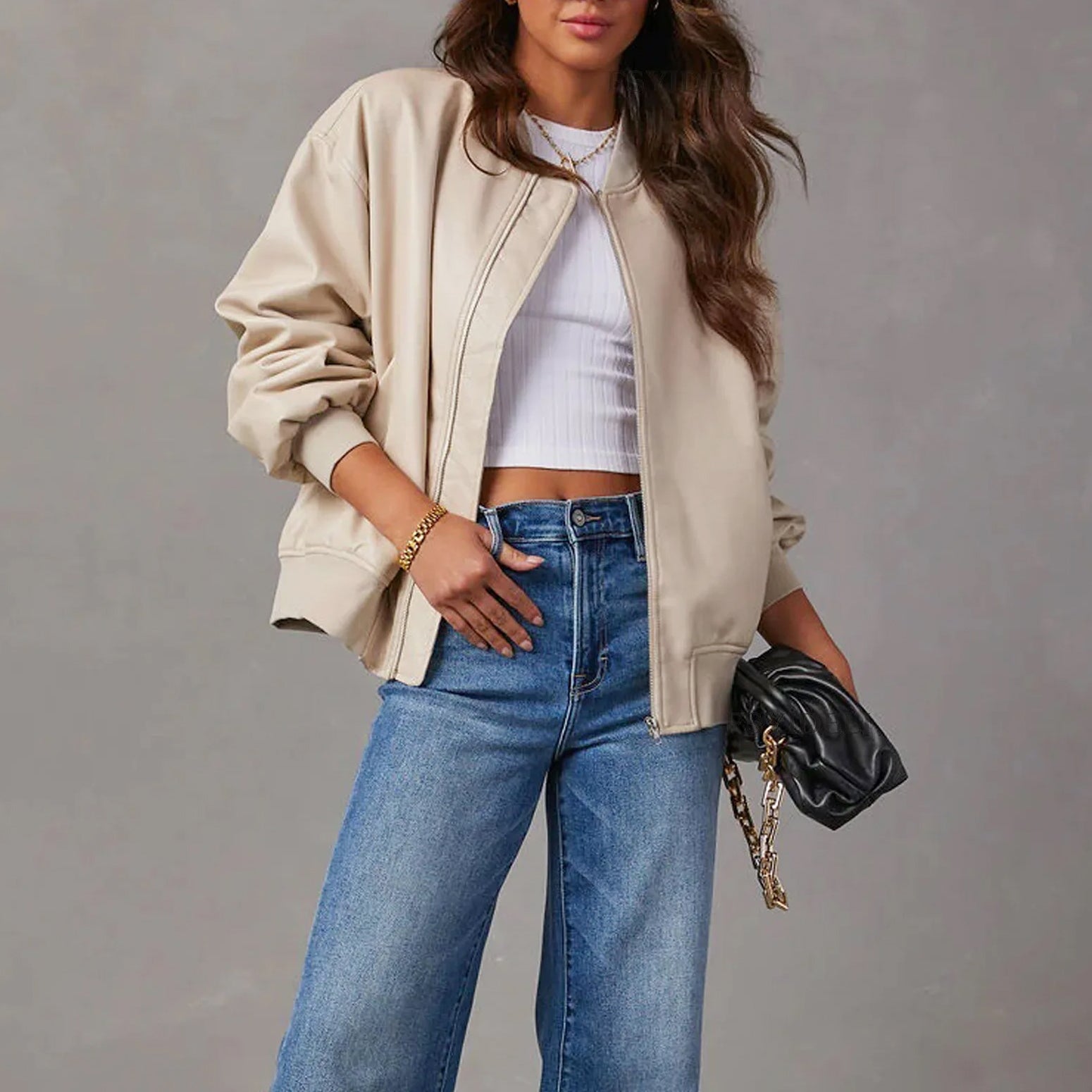 Taylor - Women's Oversized Leather Bomber Jacket