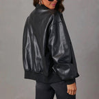 Taylor - Women's Oversized Leather Bomber Jacket