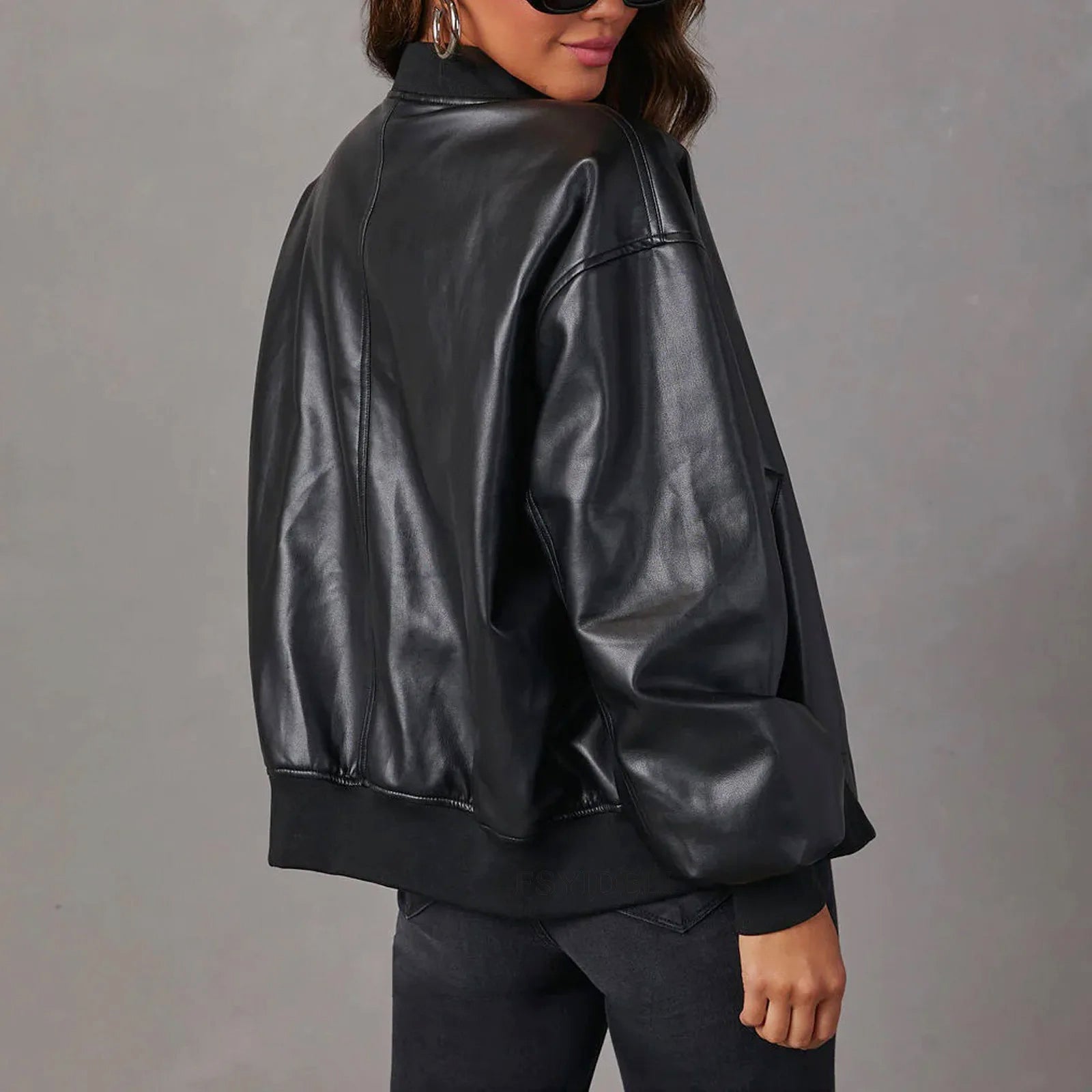 Taylor - Women's Oversized Leather Bomber Jacket