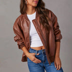 Taylor - Women's Oversized Leather Bomber Jacket