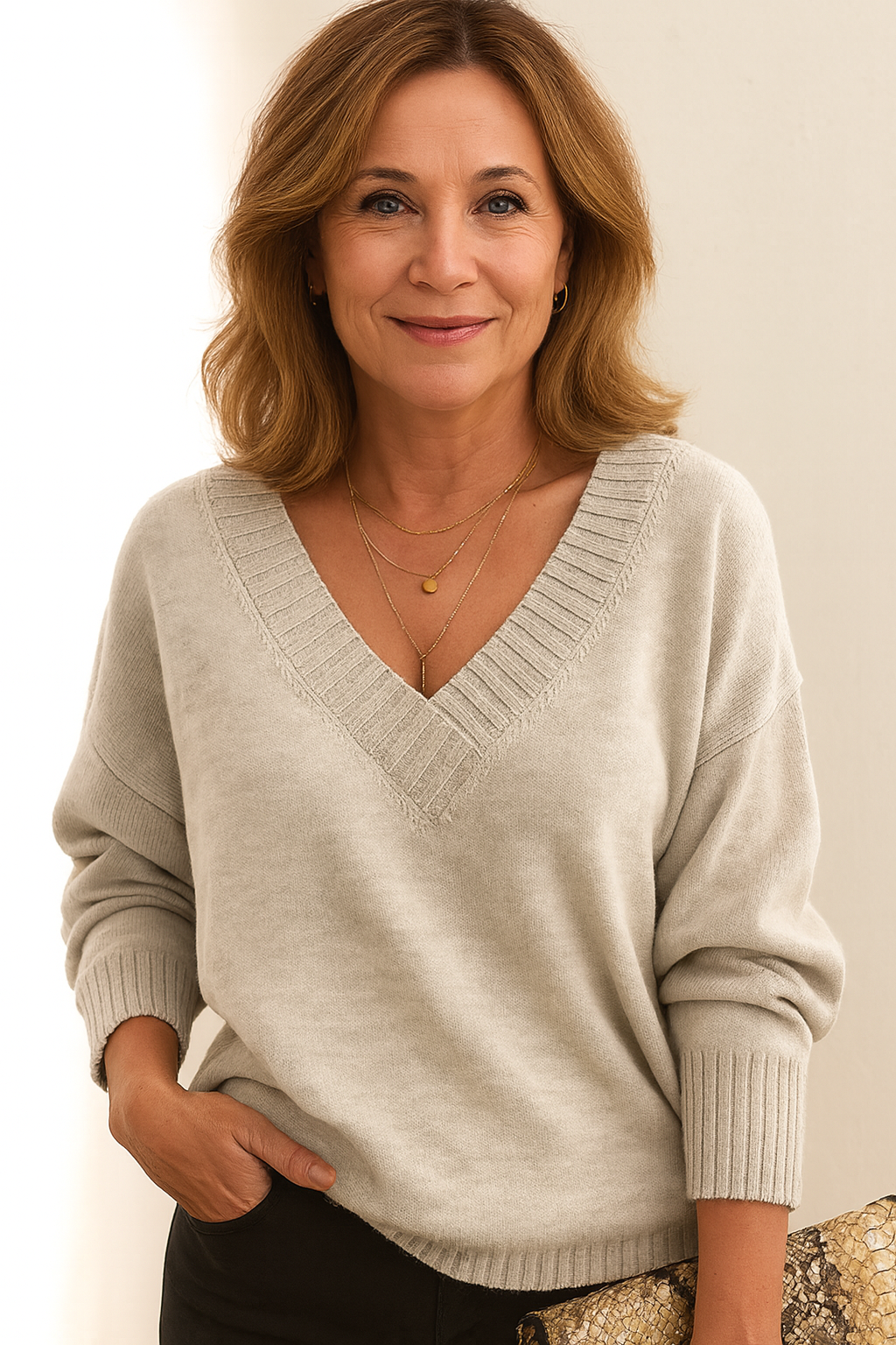 Tessa - Women's Premium Cashmere V-Neck Pullover