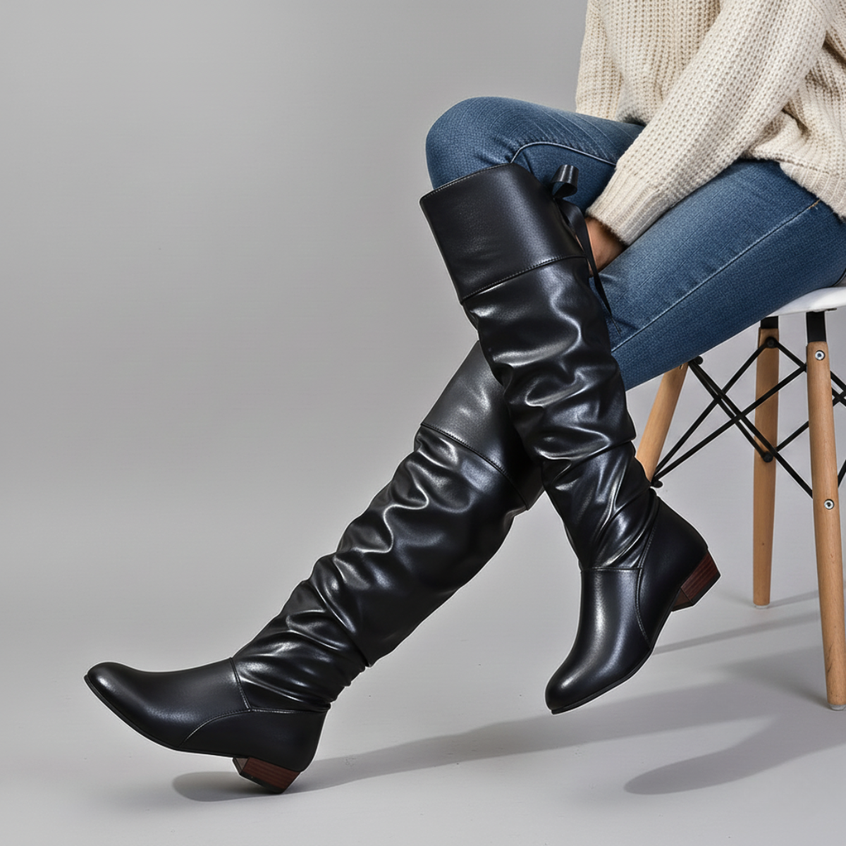Thalia - Women's Slouched Knee-High Boots with Tapered Toe