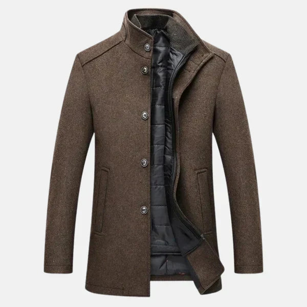 Tobias - Men's Stand Collar Wool Blend Overcoat