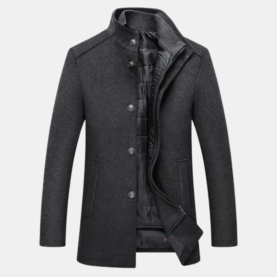 Tobias - Men's Stand Collar Wool Blend Overcoat