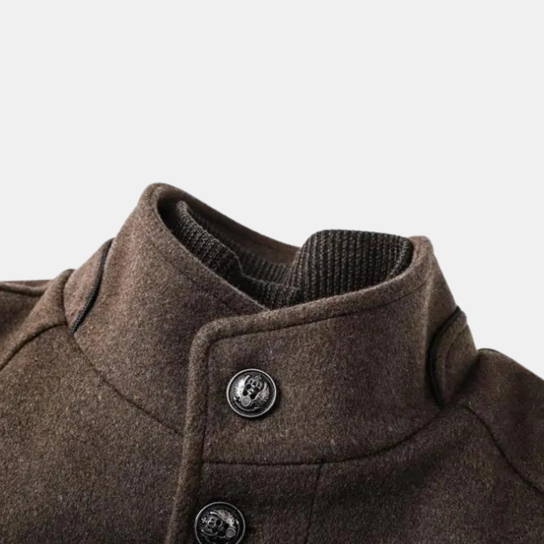 Tobias - Men's Stand Collar Wool Blend Overcoat