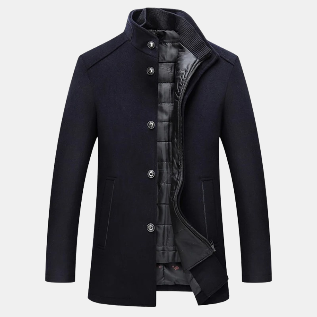 Tobias - Men's Stand Collar Wool Blend Overcoat