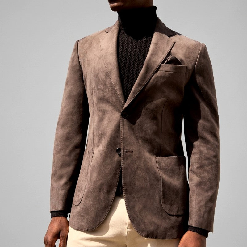Troy - Men's Suede Notch Lapel Blazer with Front Pockets 1