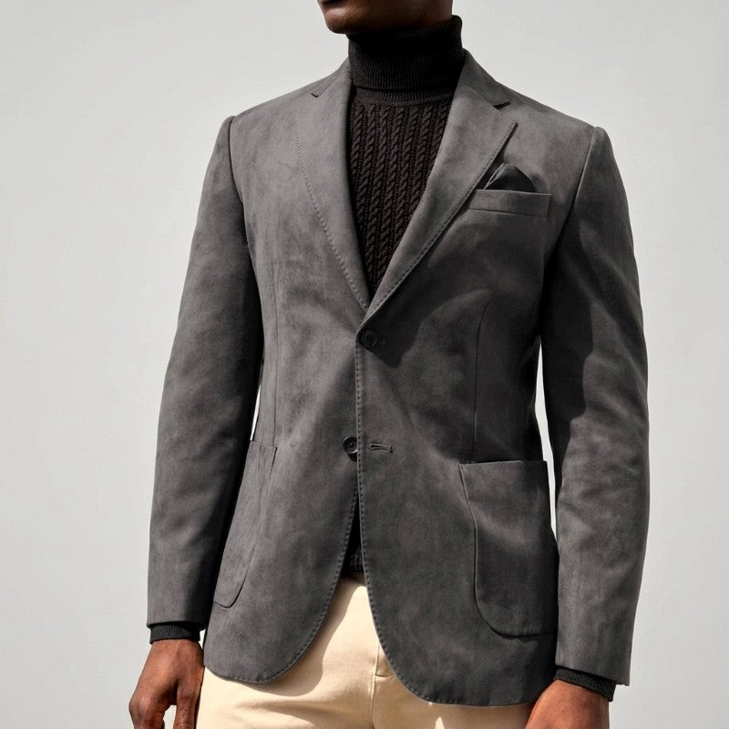 Troy - Men's Suede Notch Lapel Blazer with Front Pockets 2