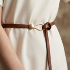 Vera – Women's Slim Leather Belt with Sculptural Hook Buckle
