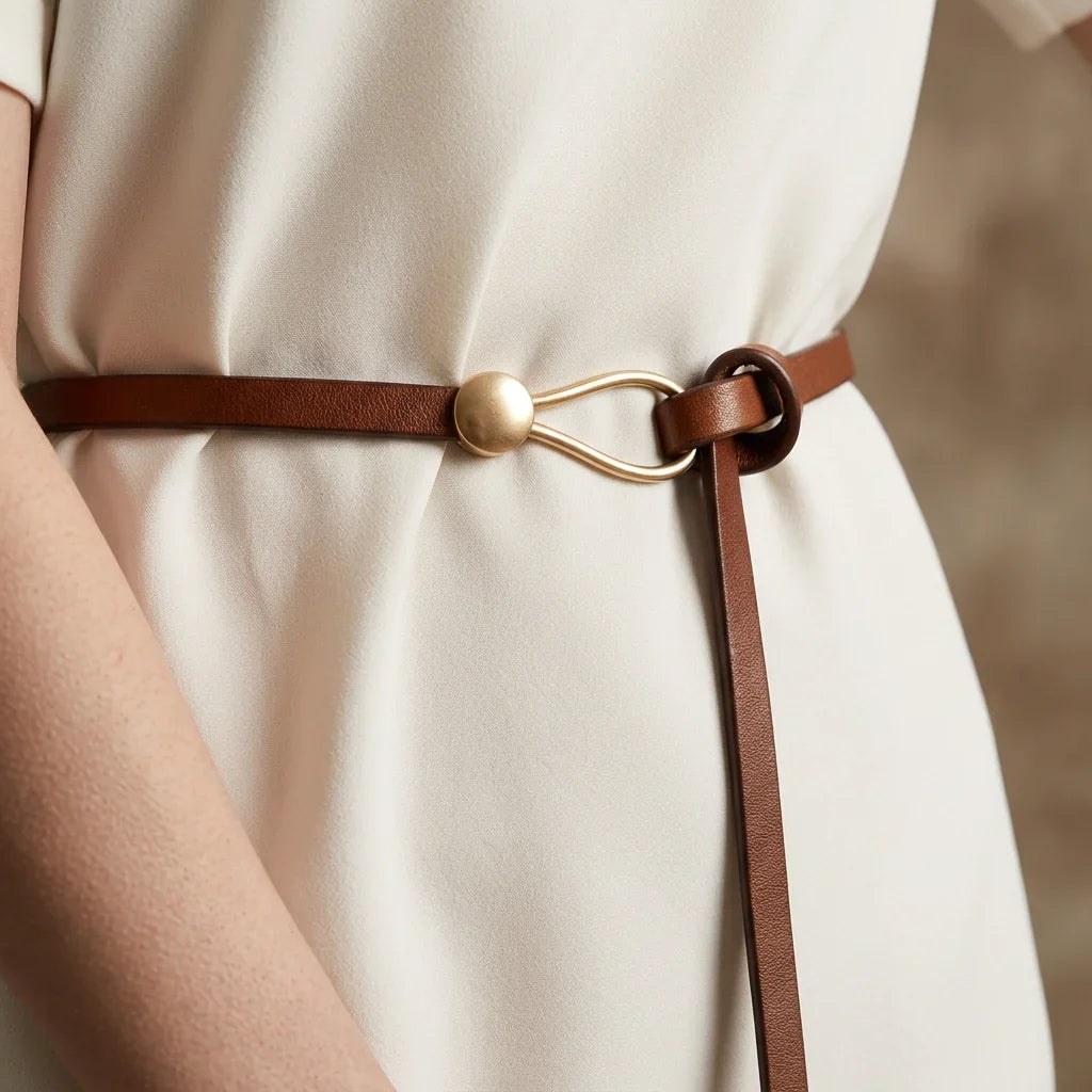 Vera – Women's Slim Leather Belt with Sculptural Hook Buckle