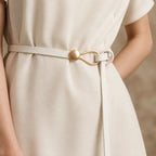 Vera – Women's Slim Leather Belt with Sculptural Hook Buckle