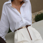 Vera – Women's Slim Leather Belt with Sculptural Hook Buckle