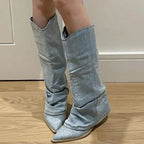 Vesper - Women's Denim Knee-High Boot
