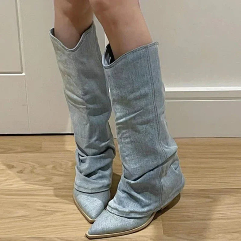 Vesper - Women's Denim Knee-High Boot