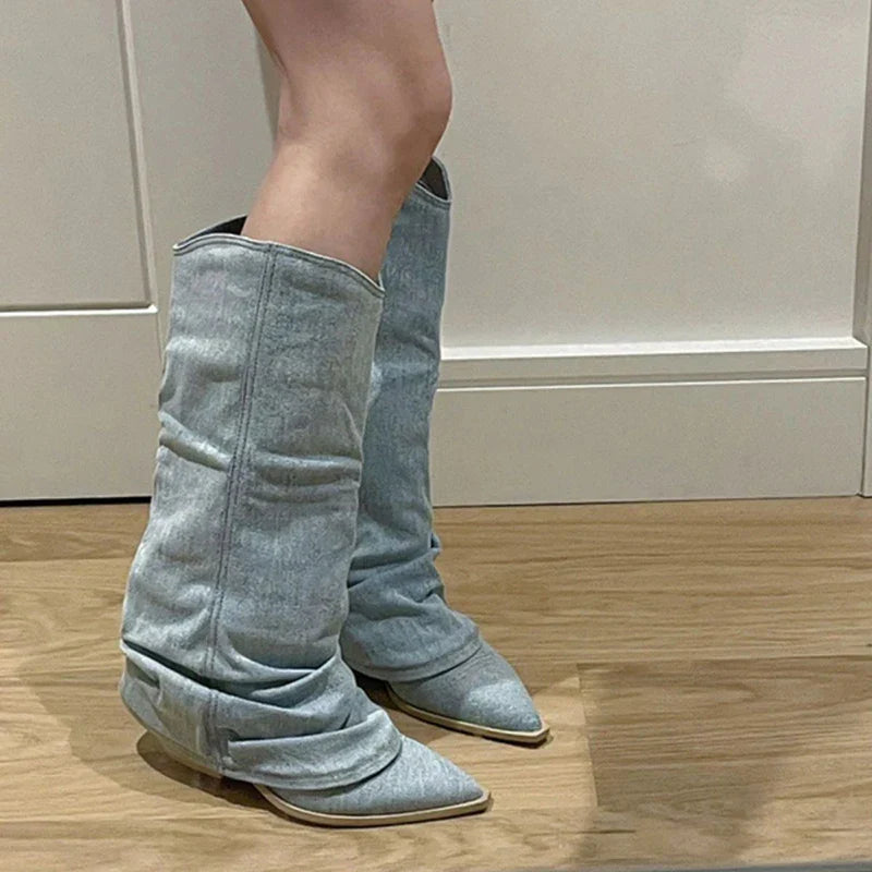 Vesper - Women's Denim Knee-High Boot