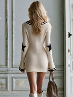 Vilma - Women's Star-Print V-Neck Bell-Sleeve Knit Dress