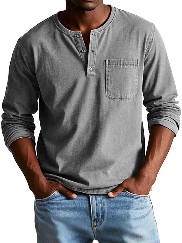 Vincent – Men's Button-Placket Henley Shirt with Chest Pocket