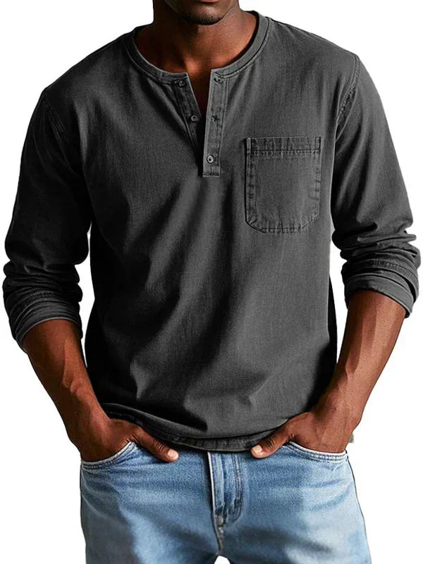 Vincent – Men's Button-Placket Henley Shirt with Chest Pocket