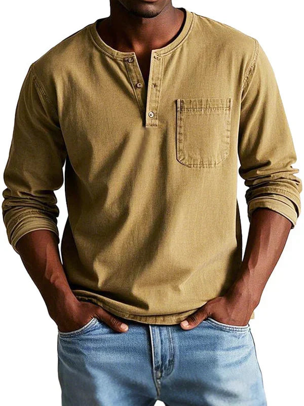 Vincent – Men's Button-Placket Henley Shirt with Chest Pocket