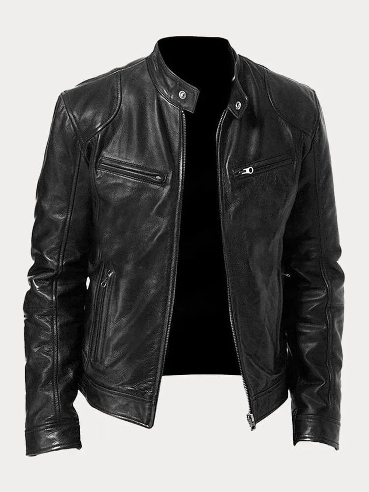 Vincenzo - Men's Leather Jacket with Zip Closure and Chest Pockets