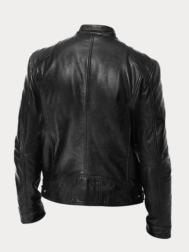 Vincenzo - Men's Leather Jacket with Zip Closure and Chest Pockets