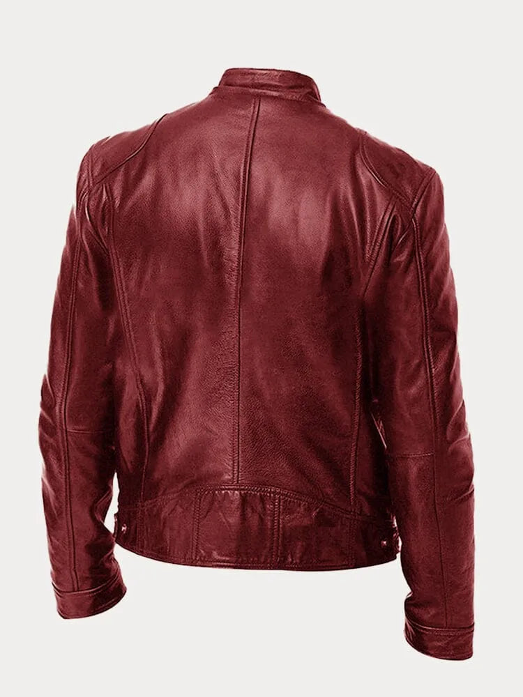 Vincenzo - Men's Leather Jacket with Zip Closure and Chest Pockets