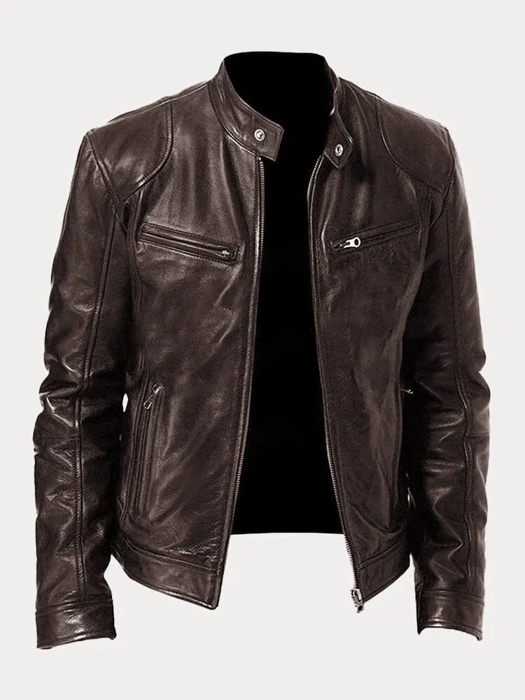 Vincenzo - Men's Leather Jacket with Zip Closure and Chest Pockets