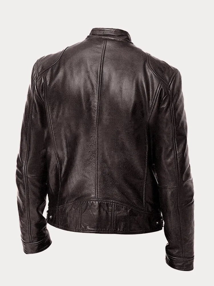 Vincenzo - Men's Leather Jacket with Zip Closure and Chest Pockets