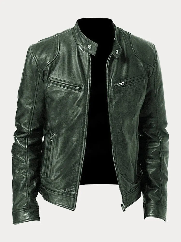 Vincenzo - Men's Leather Jacket with Zip Closure and Chest Pockets