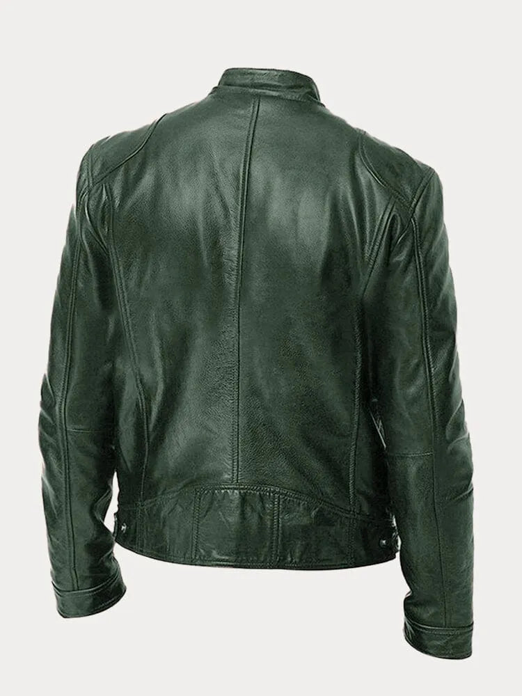 Vincenzo - Men's Leather Jacket with Zip Closure and Chest Pockets