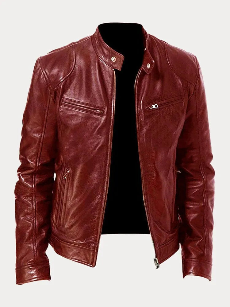 Vincenzo - Men's Leather Jacket with Zip Closure and Chest Pockets