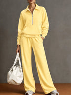 Wendy - Women's Half-Zip Collared Sweatshirt & Wide-Leg Pants Set 3