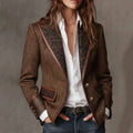 Whitney - Women's Herringbone Paisley Trim Button Blazer 1