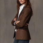 Whitney - Women's Herringbone Paisley Trim Button Blazer 3