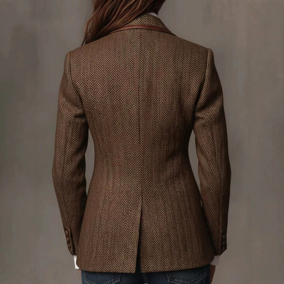 Whitney - Women's Herringbone Paisley Trim Button Blazer 4