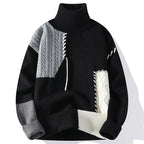 William - Men's Color-Block Turtleneck with Mixed-Knit Panels