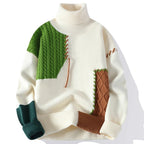 William - Men's Color-Block Turtleneck with Mixed-Knit Panels