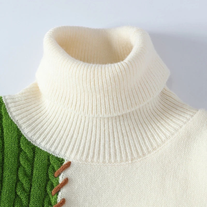 William - Men's Color-Block Turtleneck with Mixed-Knit Panels
