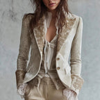 Winnie -  Women's Embroidered Lapel Velvet Blazer with Lace Trim 1