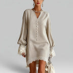 Yuna - Women's Balloon Sleeve Button-Front Lace Dress 2