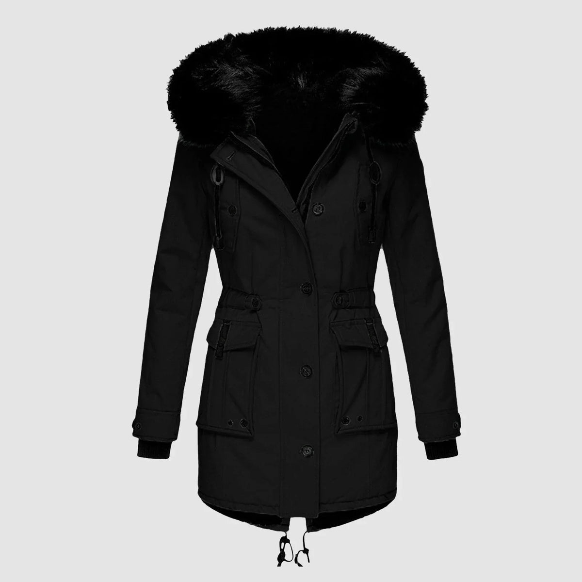Zoey - Women's Hooded Parka with Faux-Fur Trim and Drawstring Waist