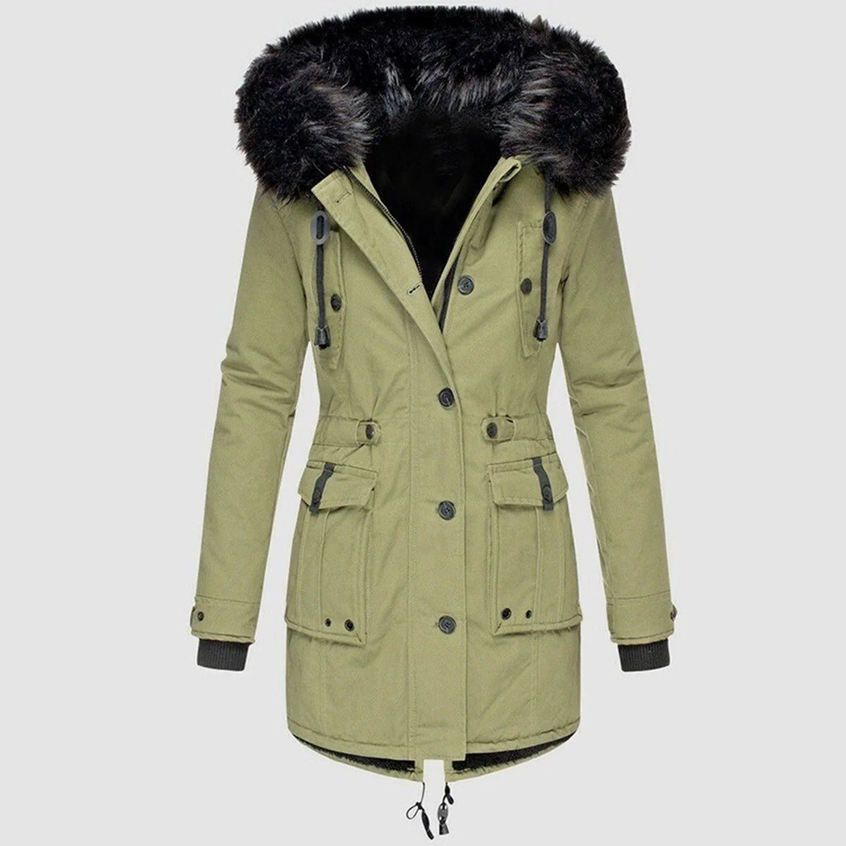 Zoey - Women's Hooded Parka with Faux-Fur Trim and Drawstring Waist