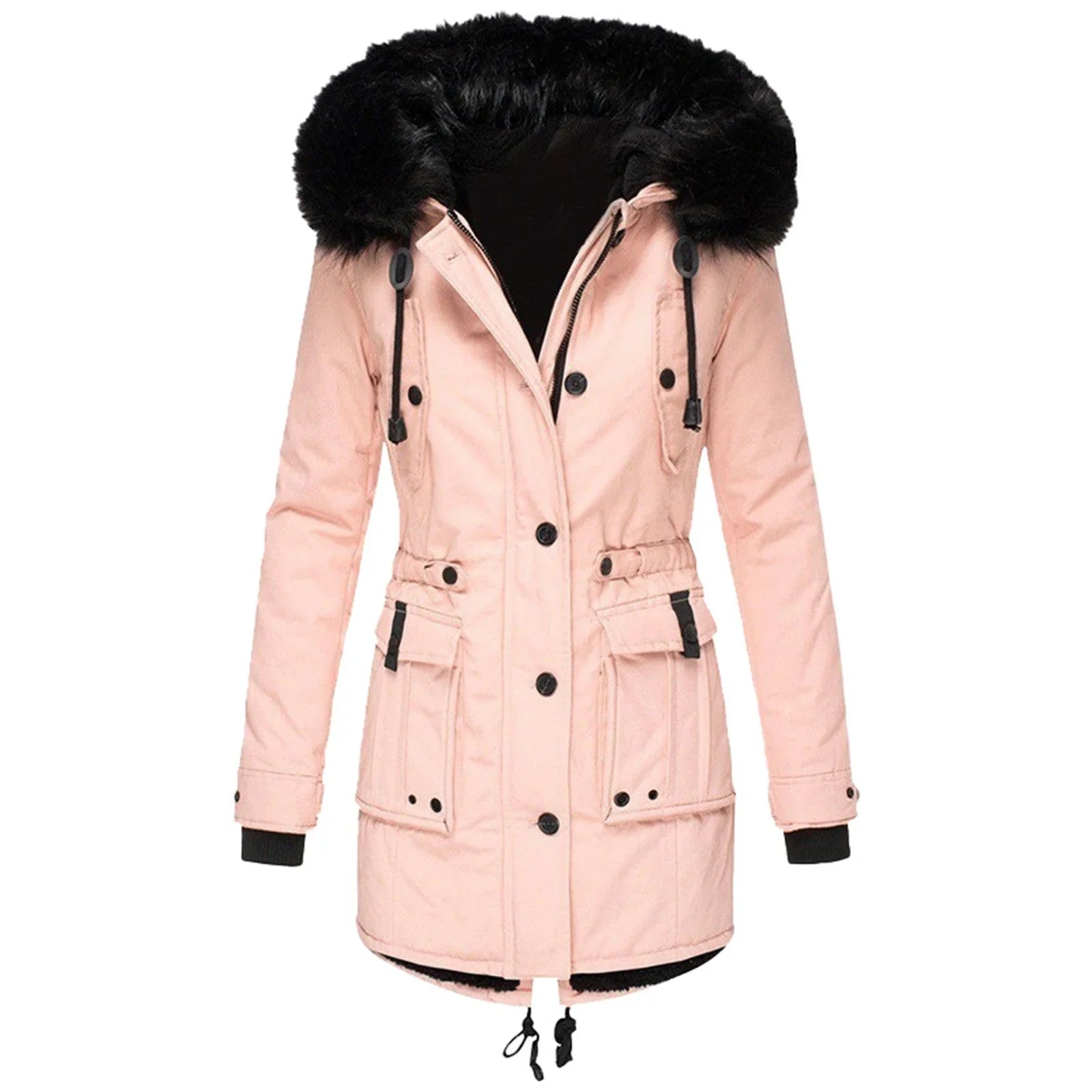 Zoey - Women's Hooded Parka with Faux-Fur Trim and Drawstring Waist