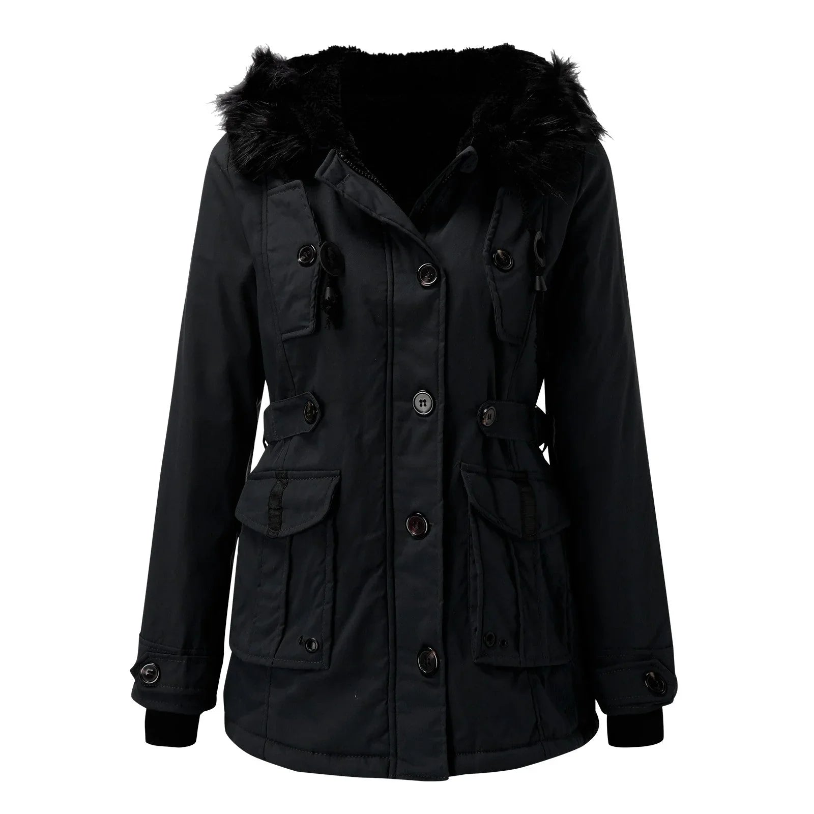 Zoey - Women's Hooded Parka with Faux-Fur Trim and Drawstring Waist